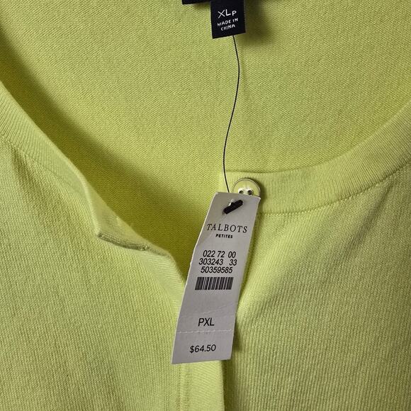 Talbots Petites Pima Cotton 3/4 Sleeve Button Front Cardigan Chartreusi Knit XLP - Picture 11 of 13